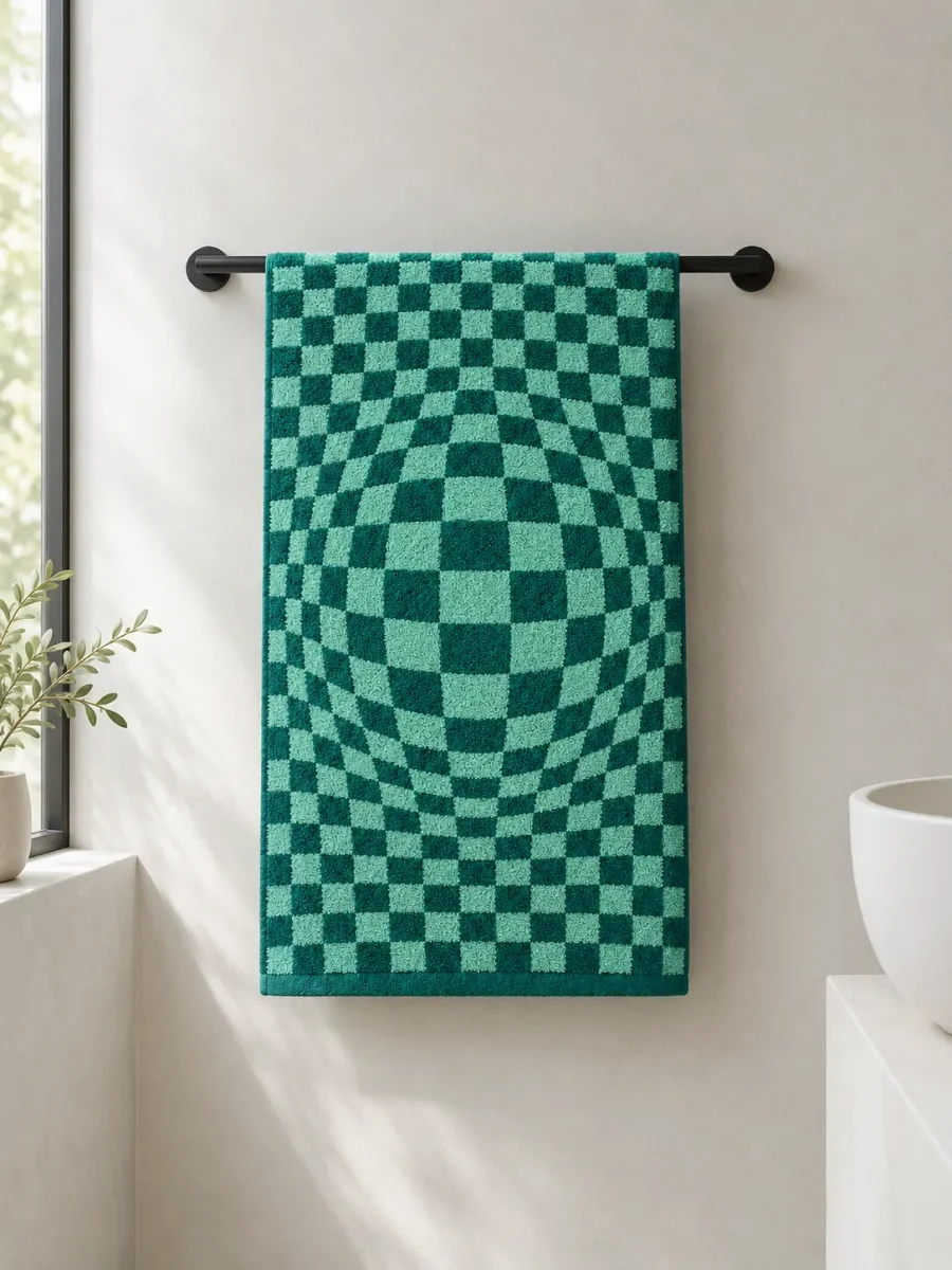 Bulge Bath Towel hanging in a bathroom