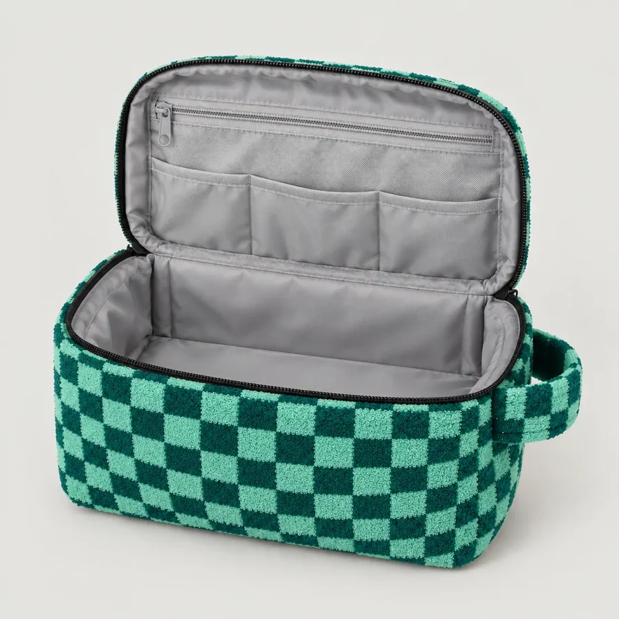 Bulge Box Wash Bag, opened to show the lining