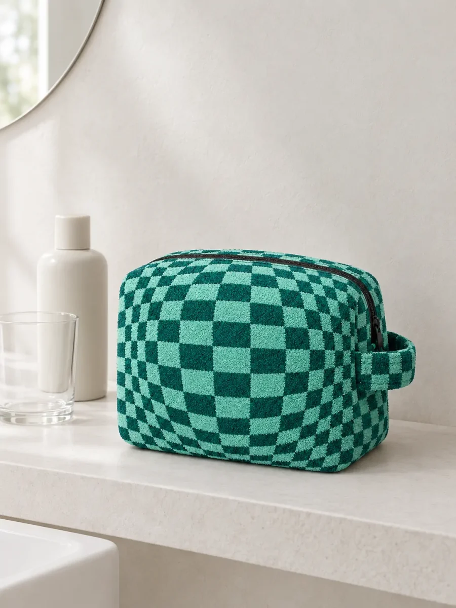 Bulge Box Wash Bag on a bathroom shelf (other items not included)