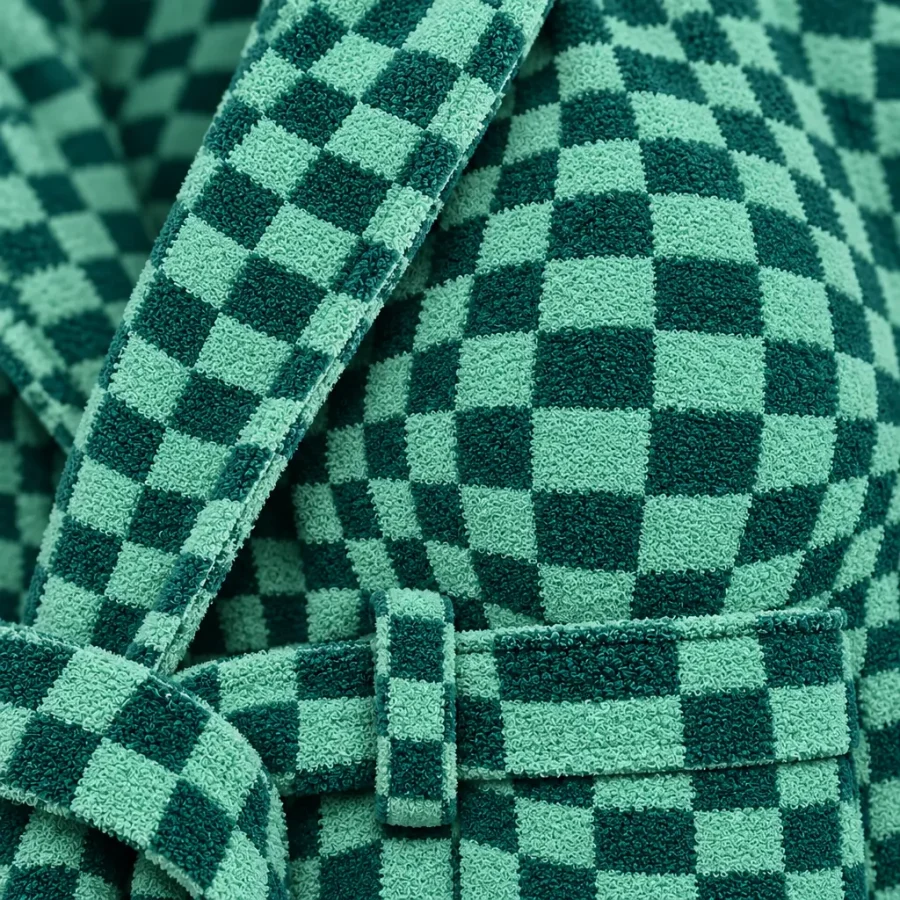 Bulge Hooded Robe, close-up of the jacquard terry