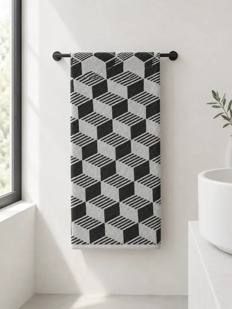 Cube Bath Towel hanging in a bathroom