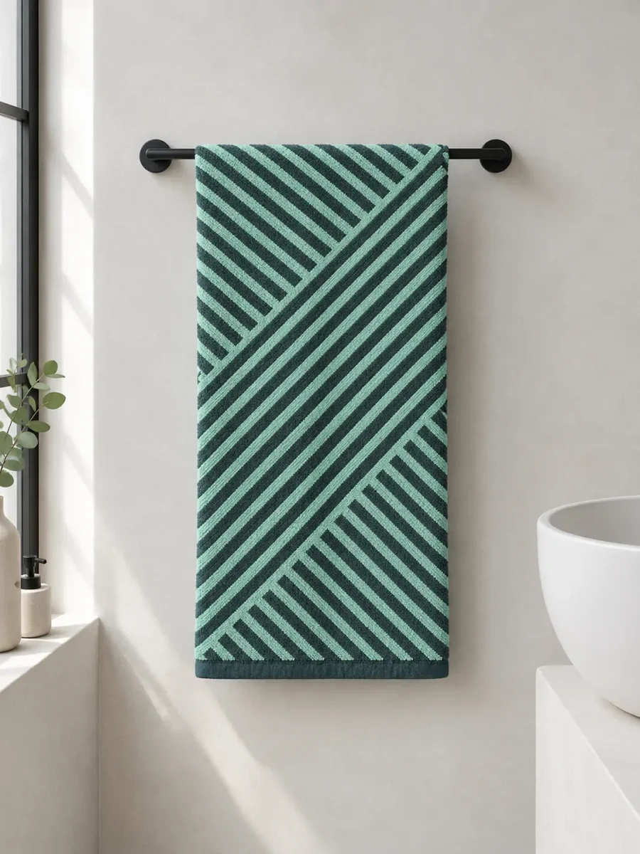Drift Bath Towel hanging in a bathroom