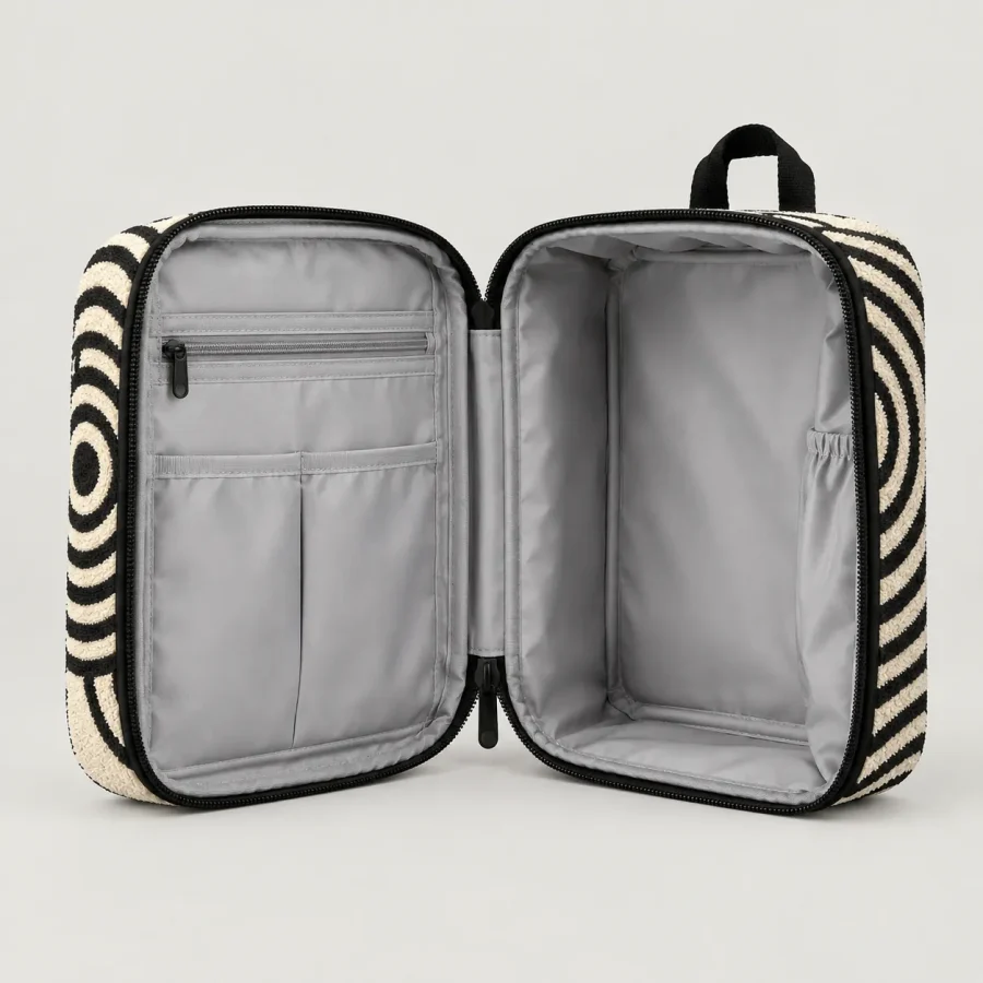 Echo Hanging Wash Bag, opened to show the lining