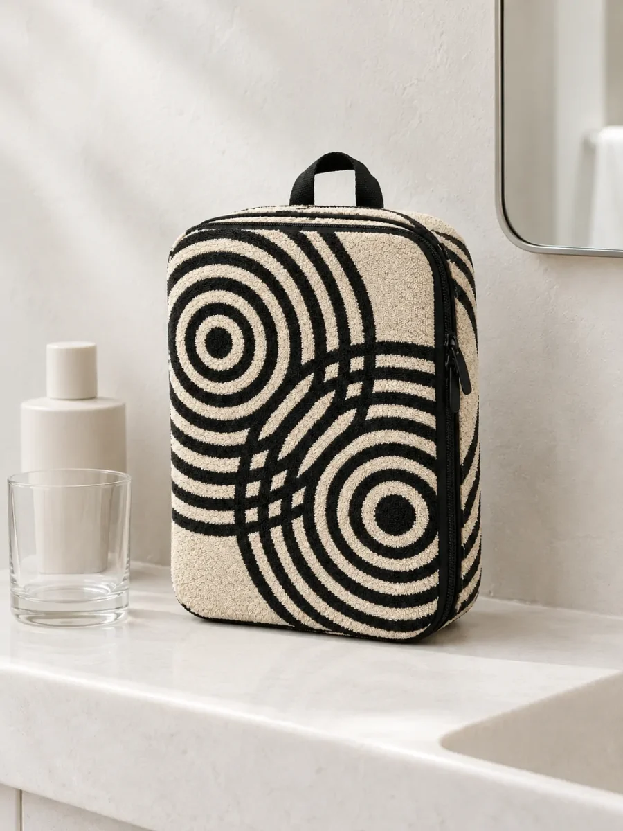 Echo Hanging Wash Bag on a bathroom shelf (other items not included)