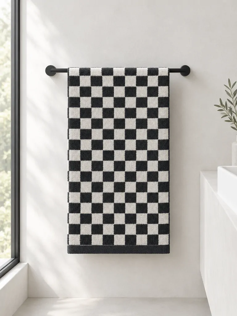 Offset Bath Towel hanging in a bathroom