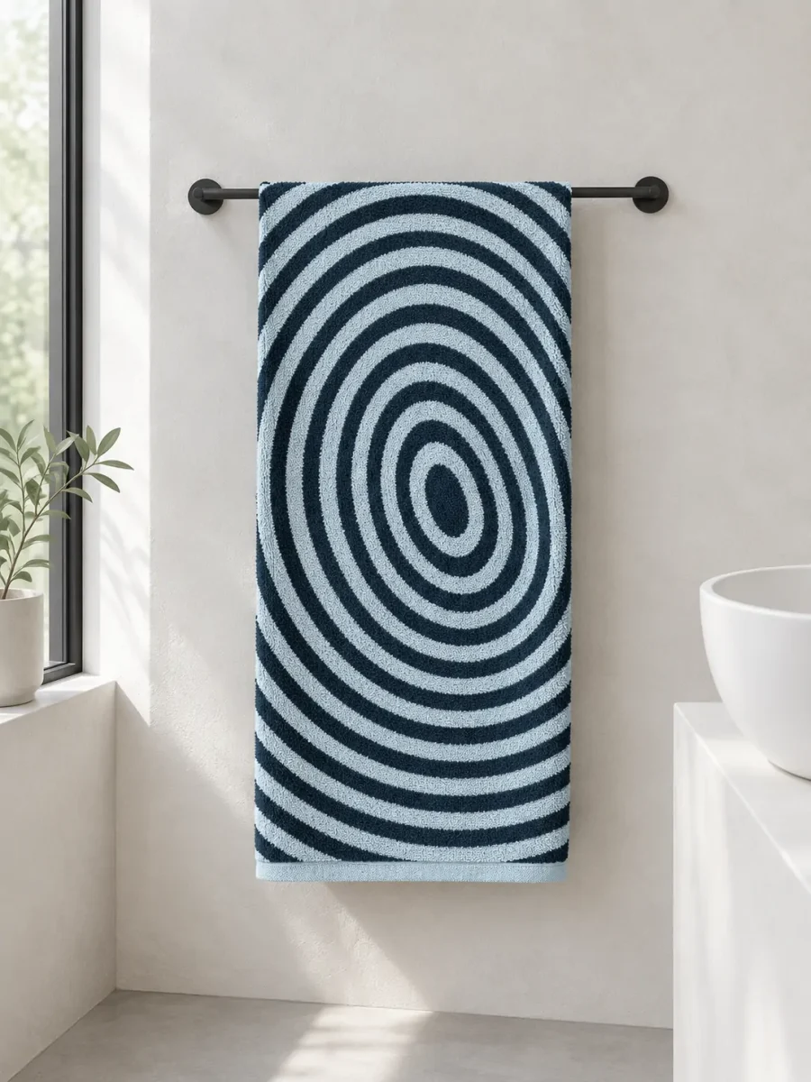 Orbit Bath Towel hanging in a bathroom