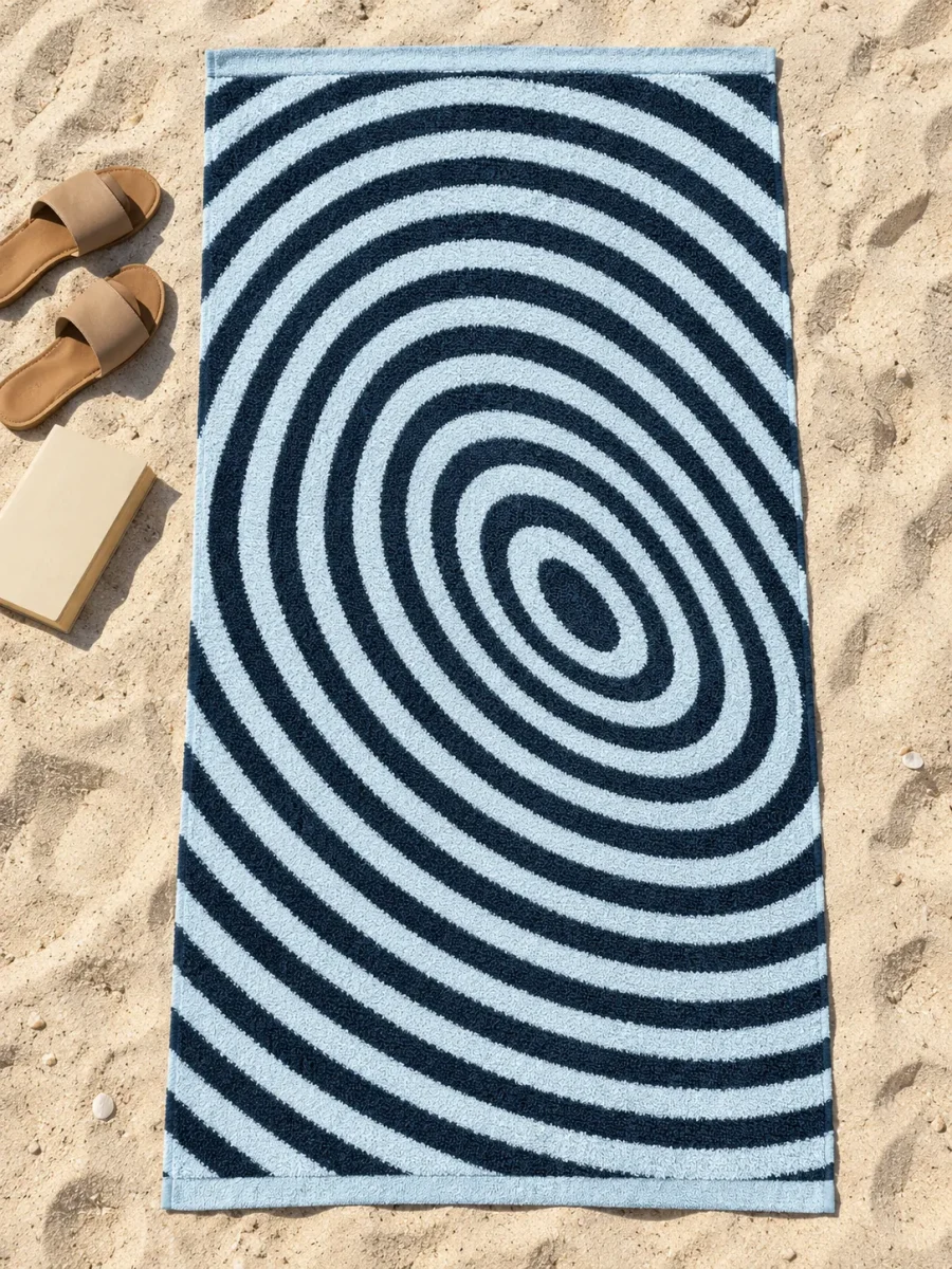 Orbit Beach Towel spread out on the sand