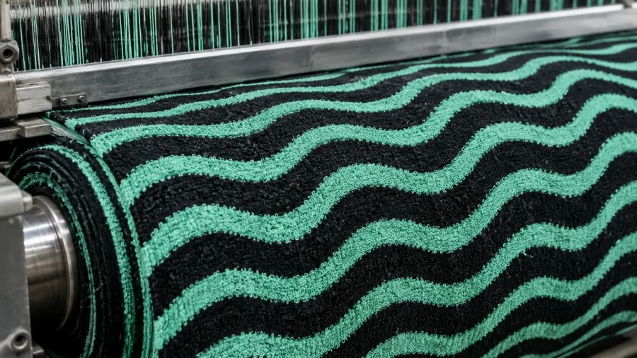 Jacquard terry coming off the loom