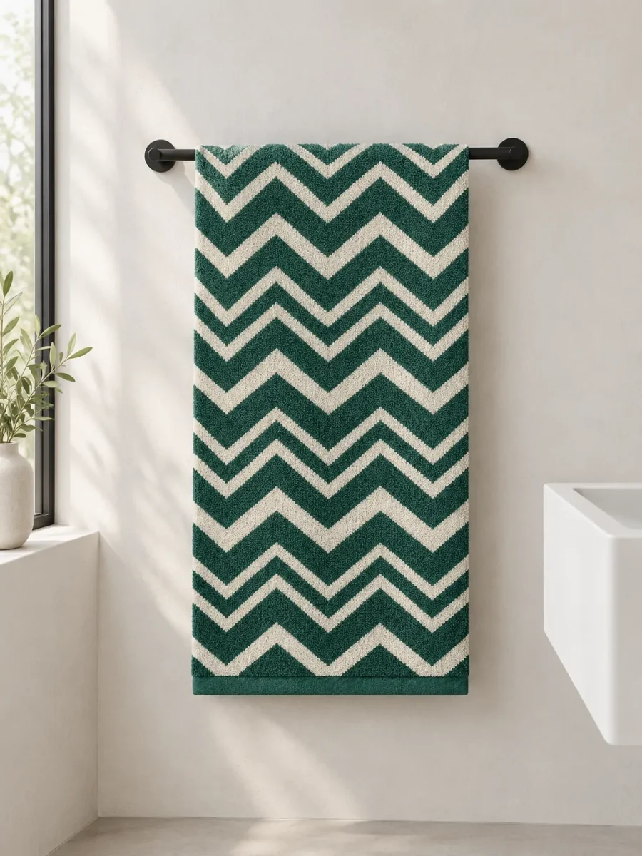Pulse Bath Towel hanging in a bathroom