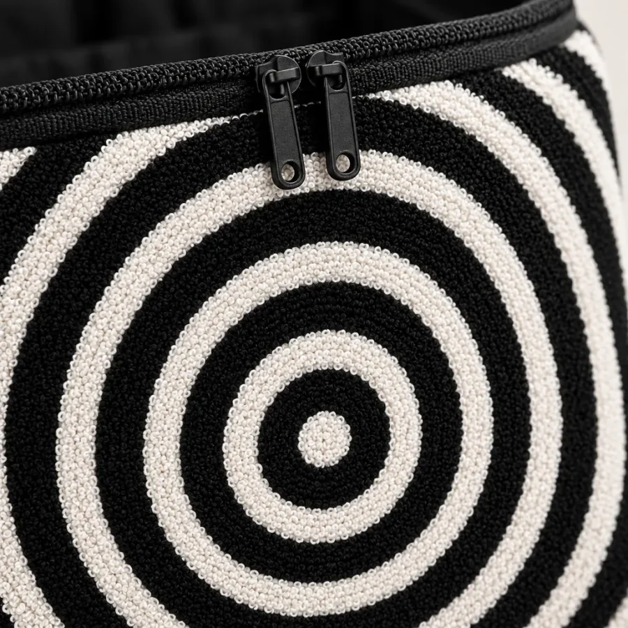 Ring Hanging Wash Bag, close-up of the jacquard terry