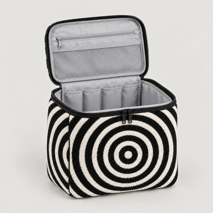Ring Hanging Wash Bag, opened to show the lining