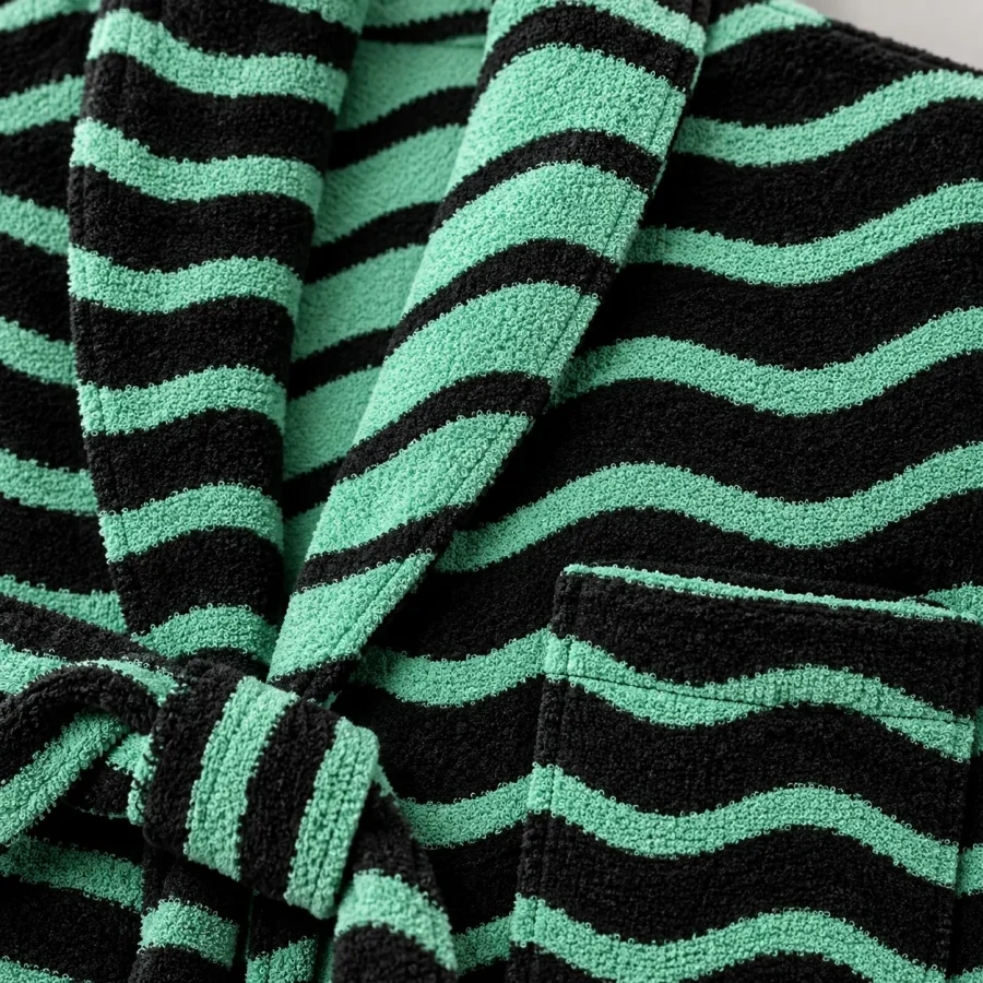 Ripple Kimono Robe, close-up of the jacquard terry