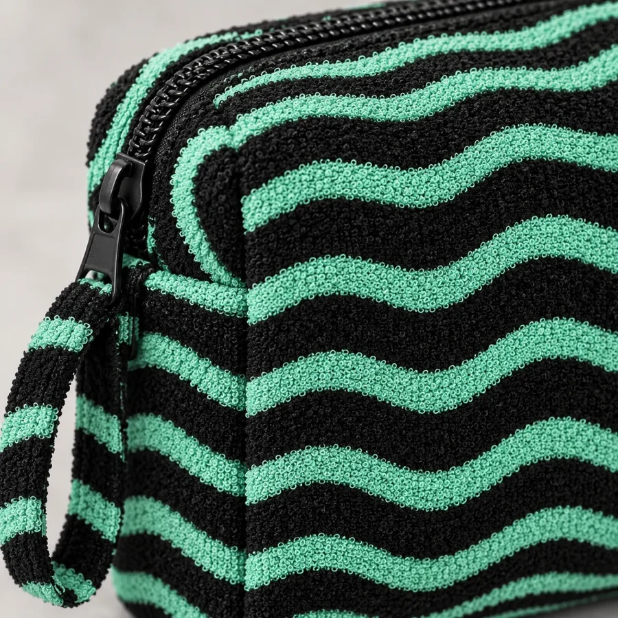 Ripple Zip Wash Bag, close-up of the jacquard terry
