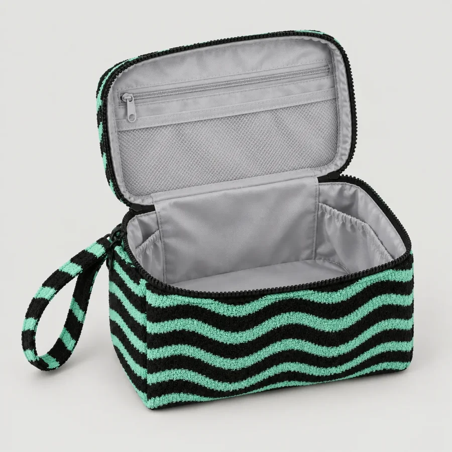 Ripple Zip Wash Bag, opened to show the lining