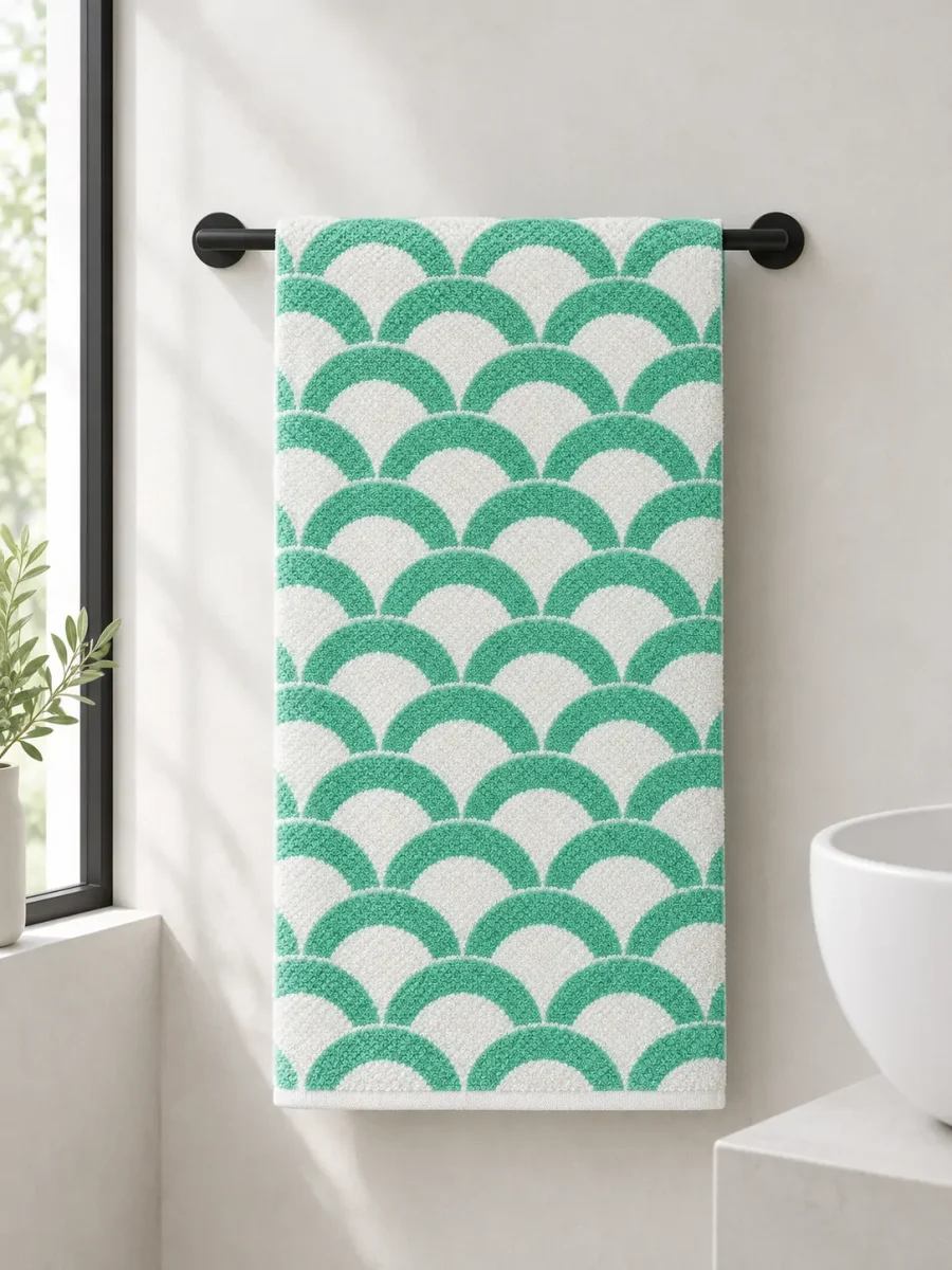 Scale Bath Towel hanging in a bathroom