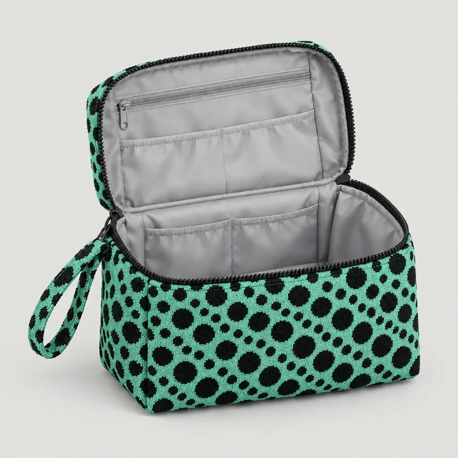 Shift Zip Wash Bag, opened to show the lining