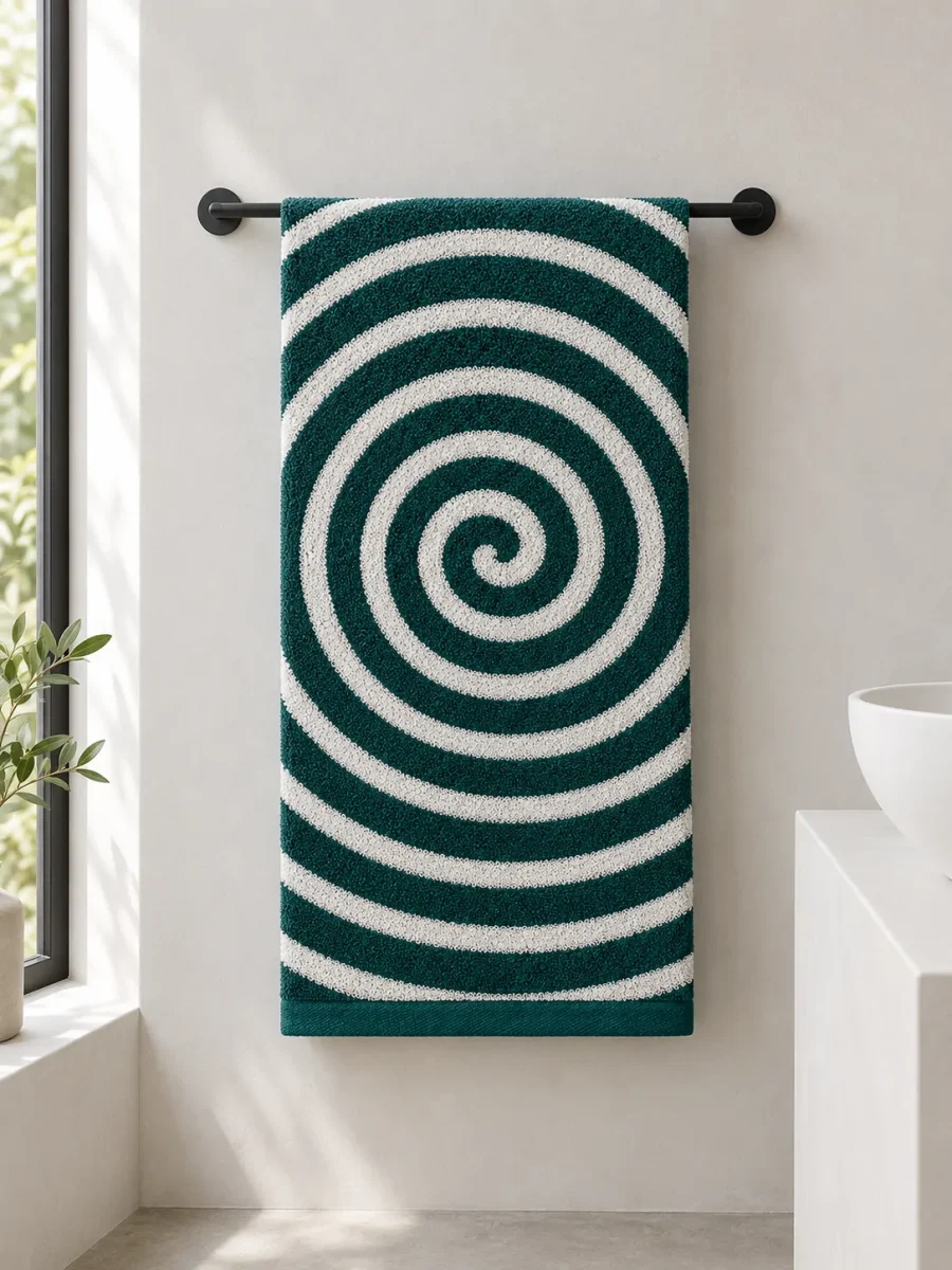 Spiral Bath Towel hanging in a bathroom