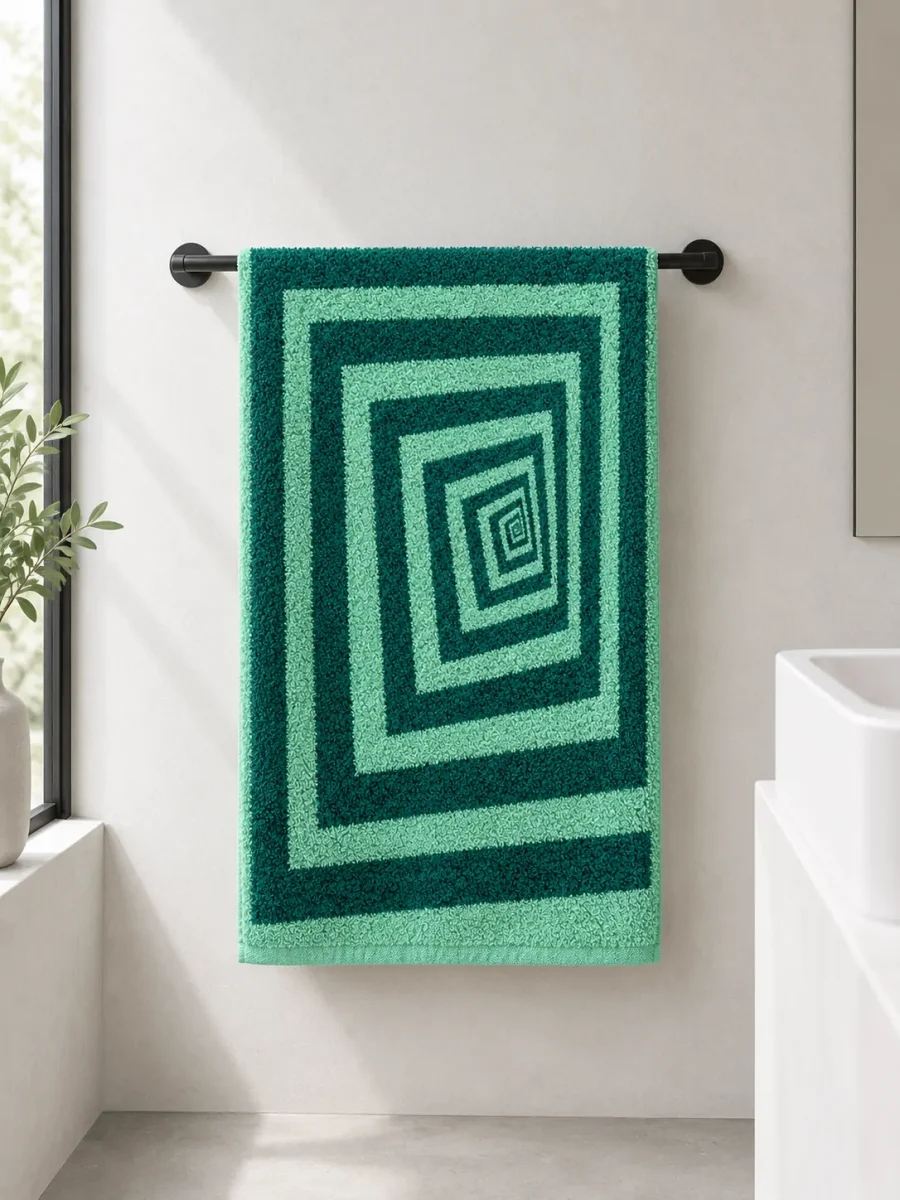 Tunnel Bath Towel hanging in a bathroom