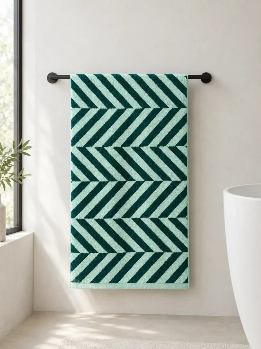 Twist Bath Towel hanging in a bathroom